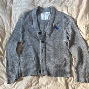 Vintage Abercrombie & Fitch Gray Cardigan with Blue Logo small